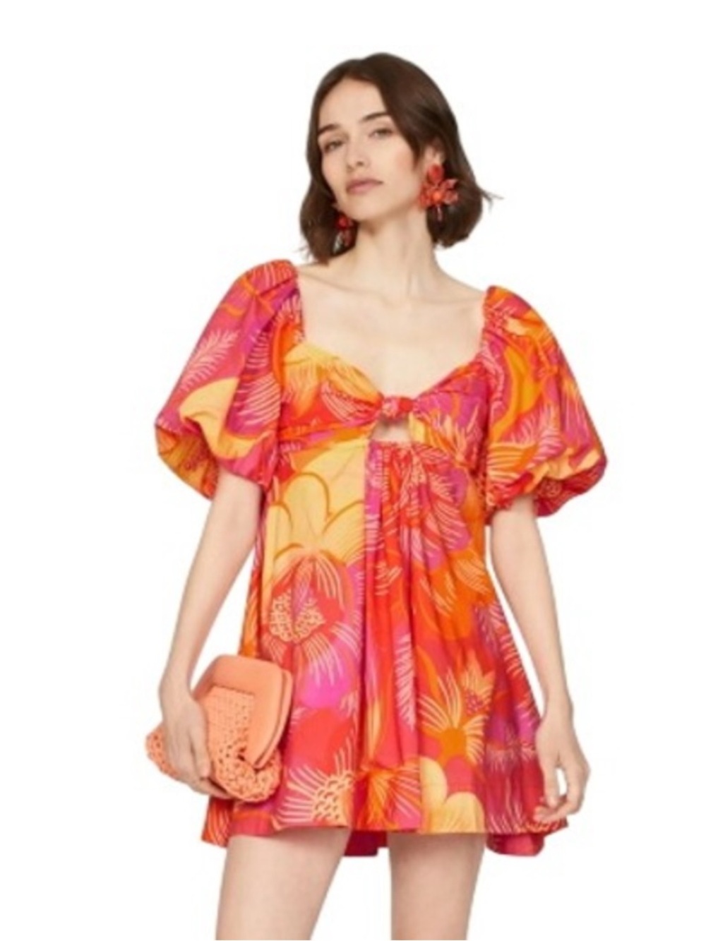Farm Rio Tie-back Puff-Sleeve Mini Dress size xs